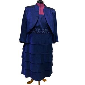 R&M Richards Woman 20W Formal Ruffled Beaded Sleeveless Sheath Dress w Jacket